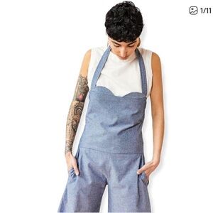 Toit Volant Women’s Edith Jumpsuit Halter Neck 100% Cotton Grey Size Small